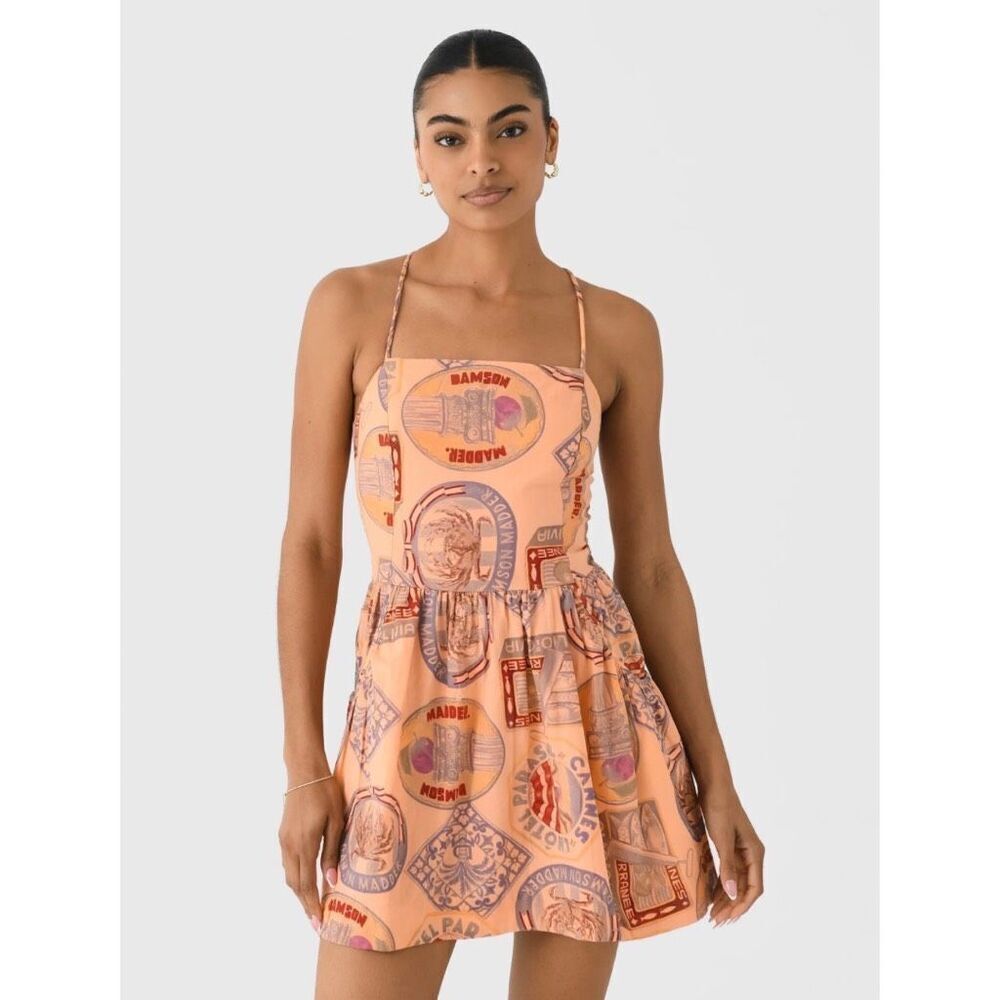 Damson Madder Peaches Mini Apron Dress 8 NWT Organic Cotton Linen Fruit Print